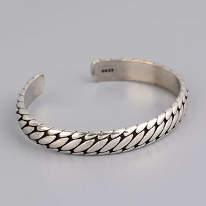 Silver Retro Oval Pattern Women Bracelet Open Minimalist Style Tai