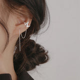 Silver Rhinestone Long Ear Clip Unique Sexy High Jewelry Couple Gift