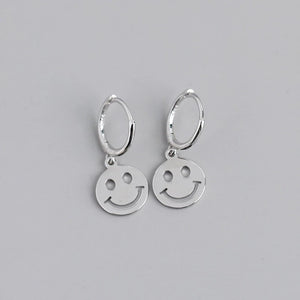 Silver Round Smile Face Earrings Happy Pendant Party Birthday Gift