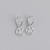 Silver Round Smile Face Earrings Happy Pendant Party Birthday Gift
