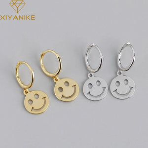Silver Round Smile Face Earrings Happy Pendant Party Birthday Gift