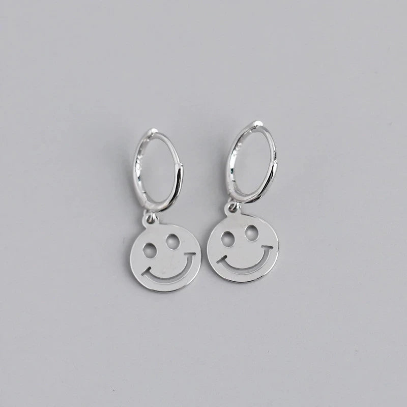 Silver Round Smile Face Earrings Happy Pendant Party Birthday Gift