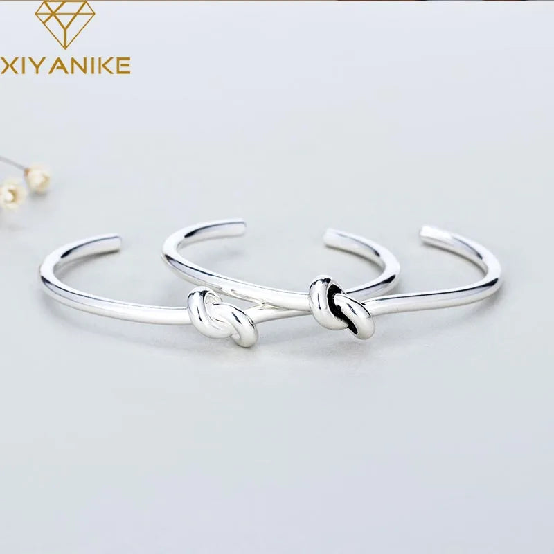 Silver Vintage Weaving Bangles & Bracelet For Women Wedding Charming Jewelry