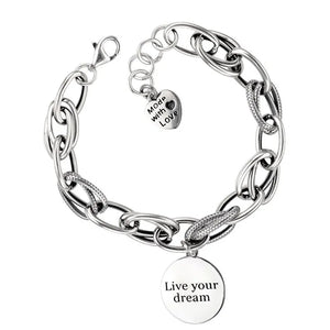 Love Pendant Bracelet Silver Plated Thai Silver Thick Chain Round Letter