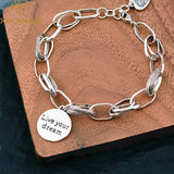 Love Pendant Bracelet Silver Plated Thai Silver Thick Chain Round Letter