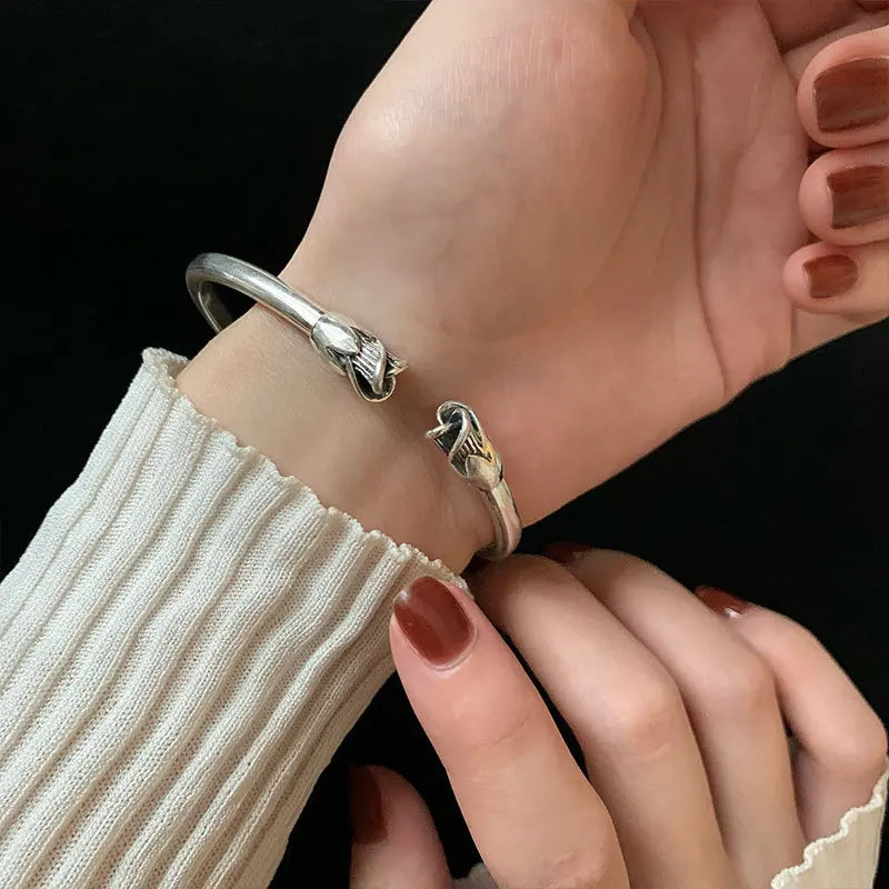 Vintage Rose Flower Bangle Bracelet Adjustable Charm Jewelry