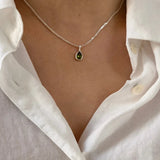 Green Crystal Water Drop Necklace for Women Girl Choker