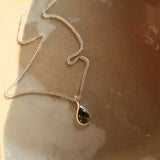 Green Crystal Water Drop Necklace for Women Girl Choker