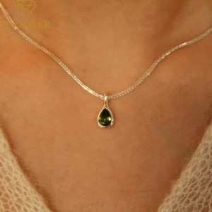 Green Crystal Water Drop Necklace for Women Girl Choker