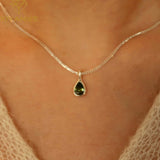Green Crystal Water Drop Necklace for Women Girl Choker