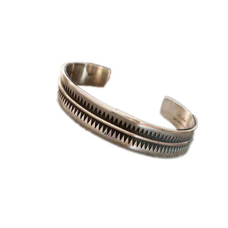 Vintage Thai Silver Serrated Indian Opening Bracelet