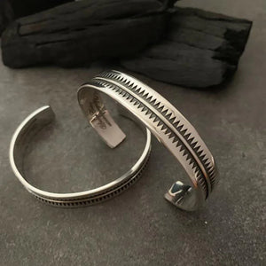 Vintage Thai Silver Serrated Indian Opening Bracelet