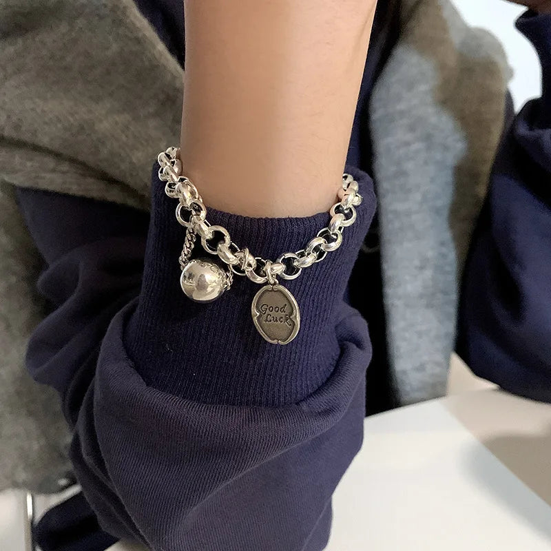 XIYANIKE Silver Goodluck Ball Bracelet Female Retro Punk Temperament Jewelry