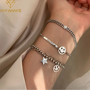 XIYANIKE Smiling Face Bracelet for Women Vintage Silver Fine Jewelry