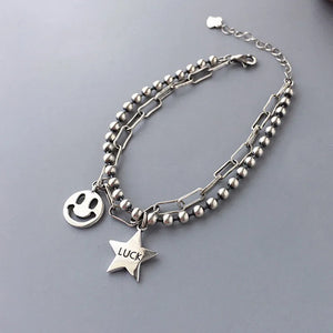 XIYANIKE Smiling Face Bracelet for Women Vintage Silver Fine Jewelry