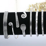 Vintage Thai Silver Feather Leaf Bangle Bracelet Cuff