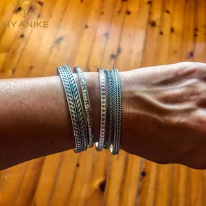 Vintage Thai Silver Feather Leaf Bangle Bracelet Cuff