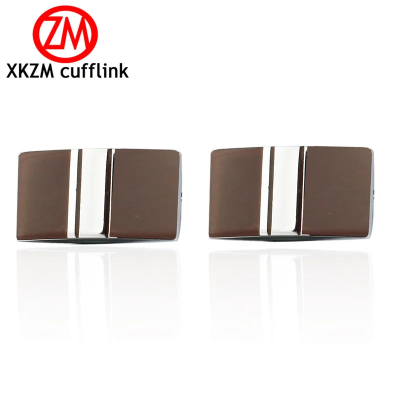 XKZM Red Bars Enamel Cufflink French Shirt for Men Wedding Button Silver
