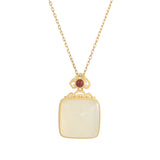 ZFSILVER S925 Sterling Silver Hetian Jade Square Necklace