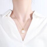 ZFSILVER S925 Sterling Silver Hetian Jade Square Necklace