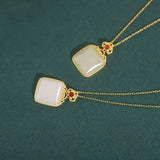 ZFSILVER S925 Sterling Silver Hetian Jade Square Necklace
