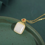 ZFSILVER S925 Sterling Silver Hetian Jade Square Necklace