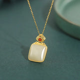 ZFSILVER S925 Sterling Silver Hetian Jade Square Necklace