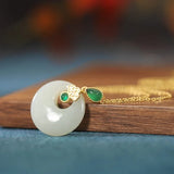 925 Sterling Silver Hetian Jade Lucky Buckle Necklace For Women