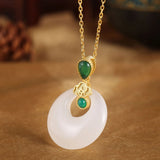 925 Sterling Silver Hetian Jade Lucky Buckle Necklace For Women