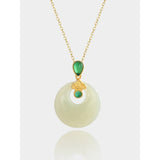 925 Sterling Silver Hetian Jade Lucky Buckle Necklace For Women
