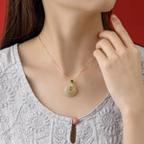 925 Sterling Silver Hetian Jade Lucky Buckle Necklace For Women