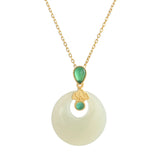 925 Sterling Silver Hetian Jade Lucky Buckle Necklace For Women