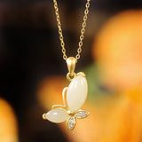 925 Sterling Silver Hetian Jade Butterfly Necklace for Women Wedding Jewelry