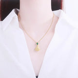 ZFSILVER S925 Sterling Silver Hetian Jade Retro Fan Skirt Necklace