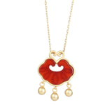 925 Silver Red Agate Dangle Ball Necklace Safty Lock