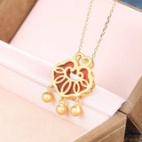 925 Silver Red Agate Dangle Ball Necklace Safty Lock