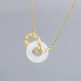 925 Sterling Silver Hetian Jade Double Circle Safty Lucky Buckle Necklace