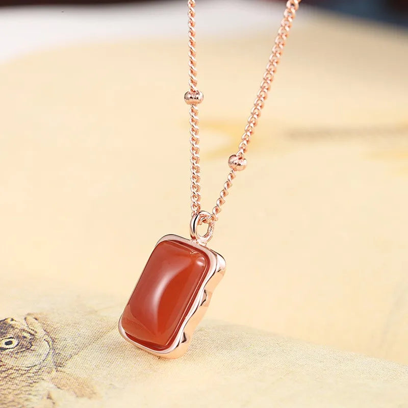 925 Silver South Red Agate Hetian Jade Necklace For Women Wedding