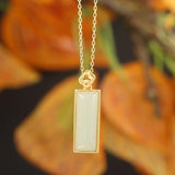 ZFSILVER S925 Sterling Silver Hetian Jade Rectangle Necklace for Women