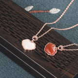 925 Silver Red Agate Hetian Jade Rose Safety Lock Necklace for Women