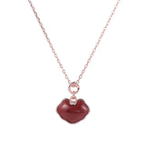 925 Silver Red Agate Hetian Jade Rose Safety Lock Necklace for Women