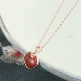 925 Silver Red Agate Hetian Jade Rose Safety Lock Necklace for Women