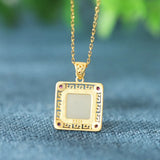 925 Sterling Silver Agate Jade Garnet Square Necklace Wedding Jewelry