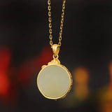 S925 Sterling Silver Hetian Jade Tassel Lucky Buddha Necklace