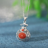 S925 Sterling Silver Red Agate Lucky Money Bag Necklace Pendant