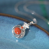 S925 Sterling Silver Red Agate Lucky Money Bag Necklace Pendant