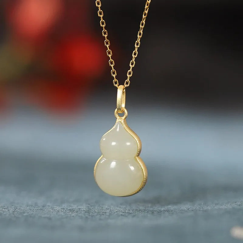 S925 Sterling Silver Hetian Jade Gourd Necklace for Women