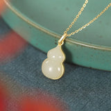 S925 Sterling Silver Hetian Jade Gourd Necklace for Women