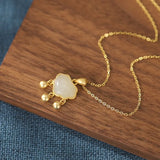 S925 Sterling Silver Hetian Jade Tassel Lucky Safty Lock Necklaces For Women