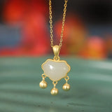 S925 Sterling Silver Hetian Jade Tassel Lucky Safty Lock Necklaces For Women